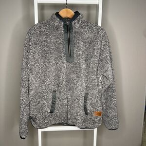 Royce Jacket Womens Medium Gray Fleece Marled Waist Length Quarter Zip Faux Fur